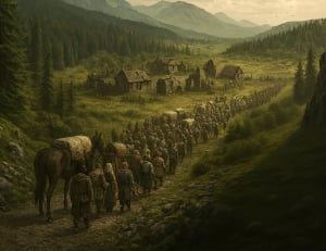 Birchtończycy wracający do domu w ramach Programu Osadniczego Camdyna var Ainsleya