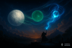 Obrazek przedstawia Koniunkcję Żywej Magii, najrzadsze zjawisko astronomiczne w Angvalionie