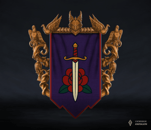 Herb rycerski Wulfritha, przedstawiający sztylet nad czerwoną różą